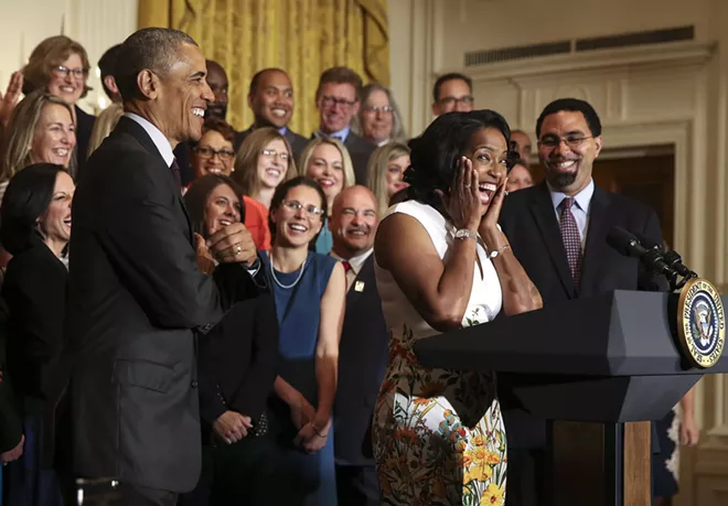Jahana Hayes reacts during a ceremony where she was named 2016 National Teacher of the Year by President Barack Obama in the East Room of the White House in Washington, May, 3, 2016. The Connecticut educator who won a primary for congress last month produced a video for less than $20,000 that brought in $300,000 in donations after going viral. - DOUG MILLS/ THE NEW YORK TIMES