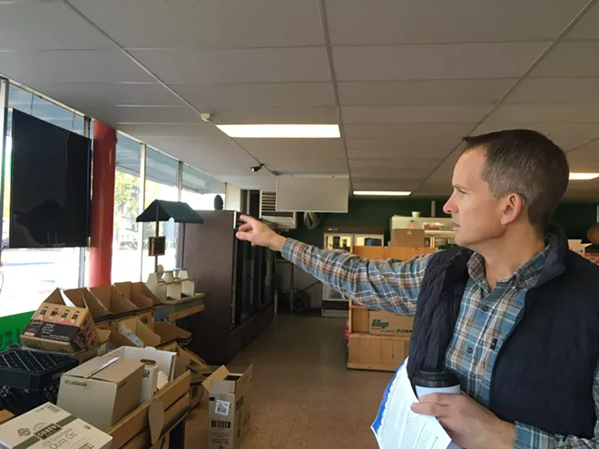 Steve Allen talks about the new Open Doors location in the Cassano's Grocery building on Mission. - SAMANTHA WOHLFEIL PHOTO