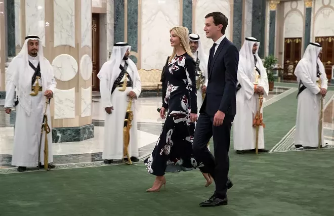Ivanka Trump and Jared Kushner, President Donald Trump’s son-in-law and a key adviser on the Mideast peace process, arrive at the Royal Court Palace in Riyadh, Saudi Arabia, May 20, 2017. Kushner on Oct. 22, 2018, said the White House is still “fact-finding” on the circumstances of the dissident journalist Jamal Khashoggi’s death, but he said it has its “eyes wide open” as the investigations into how he died continue. - STEPHEN CROWLEY/THE NEW YORK TIMES