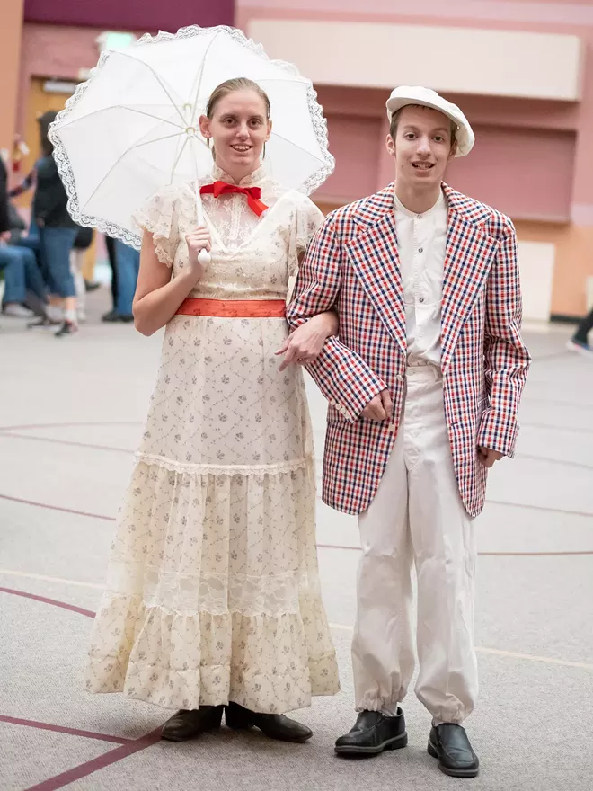 Actors Sadie Fischer and Logan Basta, playing Mary Poppins and Bert in the upcoming Out of the Shadows Theater production of Mary Poppins Jr., pose for a photo. - MITCHELL CRANE PHOTO