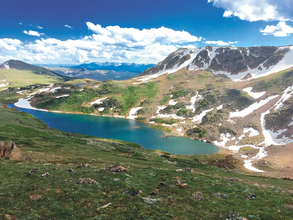 Montana's Beartooth Plateau, where the author found enough snow one June for a couple of turns on his skis.