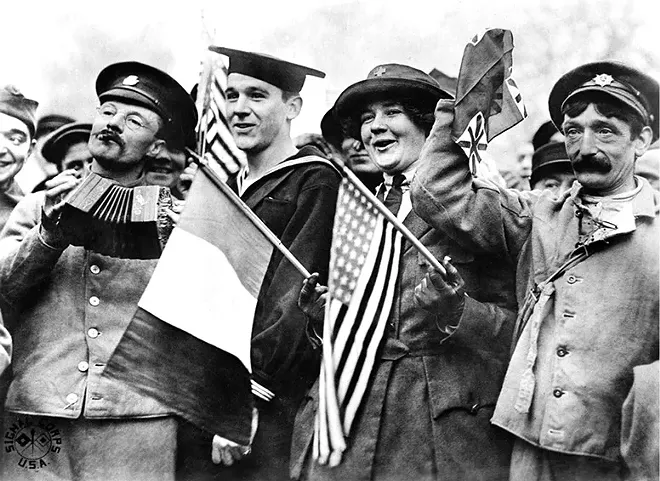 A celebration after the signing of the Armistice, near the Paris Gate on Nov. 11, 1918. - IMPERIAL WAR MUSEUM PHOTO
