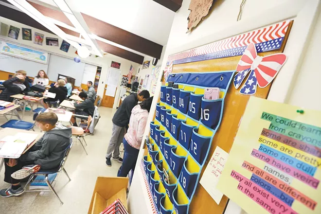 All students at Sacajawea Middle School must put their phones in a cell phone holder when they walk into class. - YOUNG KWAK