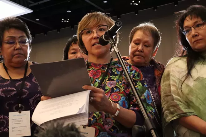After going public with her story of abuse, Elsie Boudreau (center) became an advocate for other survivors in Alaska Native communities through her nonprofit Arctic Winds Healing Winds. - EMILY SCHWING FOR REVEAL