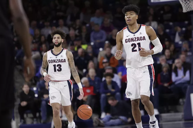 Gonzaga forward Rui Hachimura (21) and guard Josh Perkins were both vital to the Zags' win against San Francisco this weekend. - YOUNG KWAK