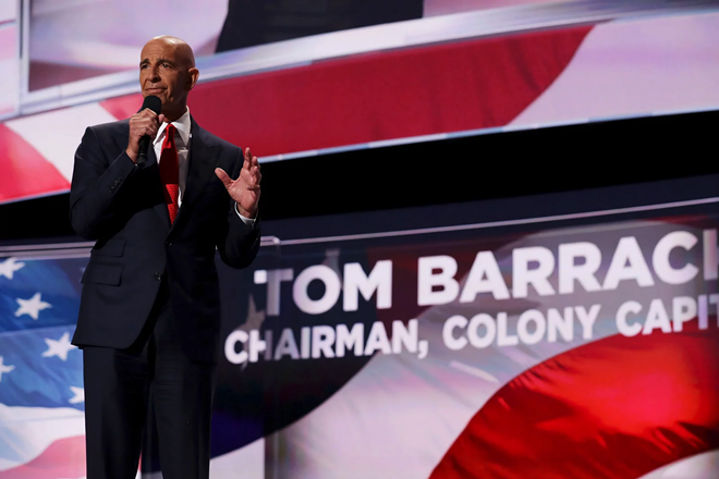 Tom Barrack delivers a speech at the Republican National Convention on July 21, 2016, in Cleveland, Ohio. - CHIP SOMODEVILLA/GETTY IMAGES
