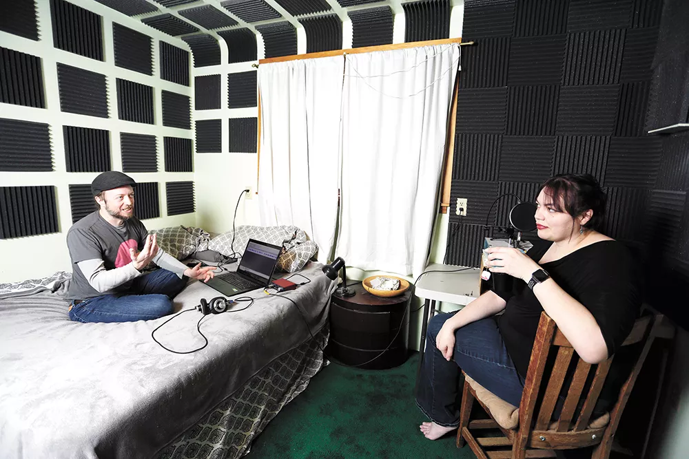 Producer Jeremiah Puhek and host Andrea Parrish talk after a recent recording session. - YOUNG KWAK PHOTO