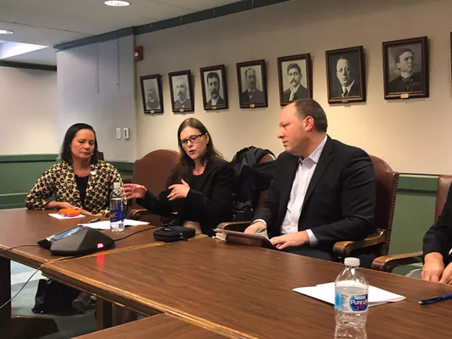 Shelley Redinger (middle) in Olympia talking to legislators about special education funding for Spokane - COURTESY OF SPOKANE PUBLIC SCHOOLS