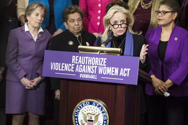 Rep. Debbie Dingell (D-Mich.) speaks at a news conference for the reauthorization of the Violence Against Women Act on Capitol Hill in Washington, March 7, 2019. The National Rifle Association is trying to defeat a provision in the new Violence Against Women Act that could deny firearms to abusive boyfriends. But Congress is changing. - SARAH SILBIGER/THE NEW YORK TIMES