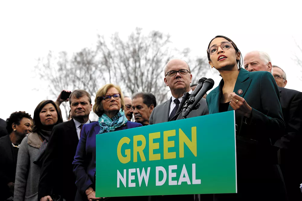 Rep. Alexandria Ocasio-Cortez (right) helped spearhead the controversial "Green New Deal" resolution. - SENATE DEMOCRATS PHOTO
