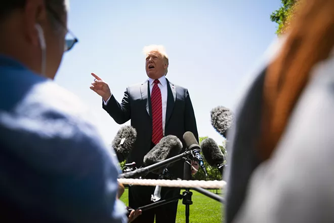 President Donald Trump speaks to reporters outside the White House as he departs for Iowa on Tuesday, June 11, 2019. Trump and former Vice President Joe Biden, who increasingly see each other as political foils and are eager to trade blows, are both set to appear in the critical primary state on Tuesday. - DOUG MILLS/THE NEW YORK TIMES