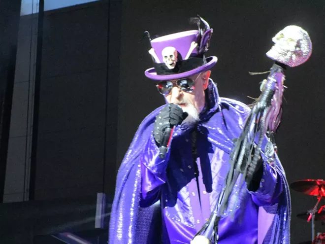 Besides an impressive array of jackets he traded throughout the show, Rob Halford hit the stage in a particularly jaunty chapeau. - DAN NAILEN PHOTO
