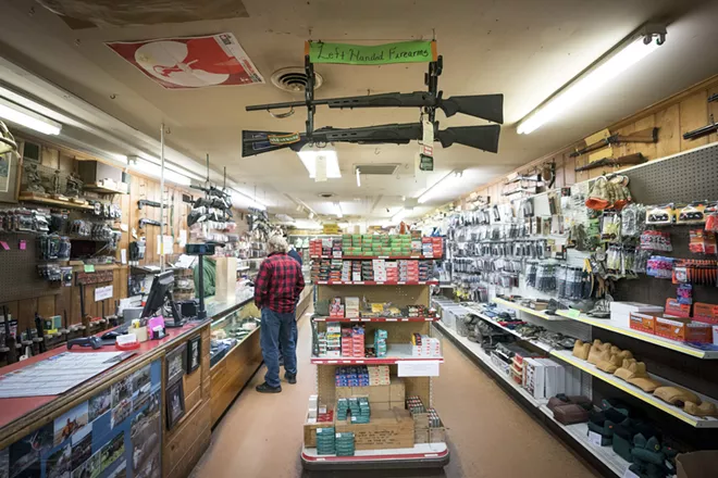 Inside the Clark Brothers Gun Shop in Warrenton, Va., Feb. 25, 2018. A new study published on July 22, 2019, in the American Journal of Preventive Medicine has found that a higher rate of firearm ownership is associated with a higher rate of domestic violence homicide in the U.S., but that the same does not hold true for other kinds of gun homicide. - ERIN SCHAFF/THE NEW YORK TIMES