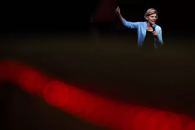 Sen. Elizabeth Warren (D-Mass.), a Democratic presidential hopeful, addresses the crowd during a town hall event in Jefferson, Iowa, on Aug. 8, 2019. Warren on Aug. 16 laid out a collection of policy proposals intended to help Native Americans, pledging to protect tribal lands and to bolster funding for programs that serve Native people. - TOM BRENNER/THE NEW YORK TIMES