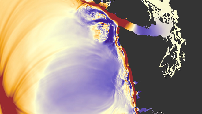 New videos released by the state Department of Natural Resources show simulations of the tsunami waters that could inundate Washington's coast after a massive earthquake in the Cascadia subduction zone, which is expected any time in the next 200 years. - WASHINGTON STATE DEPARTMENT OF NATURAL RESOURCES