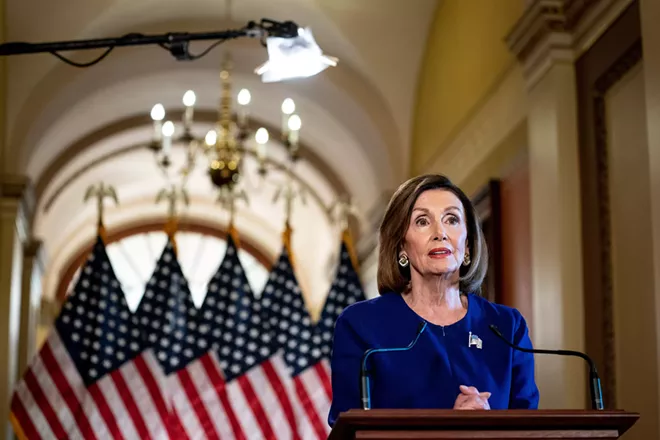 House Speaker Nancy Pelosi (D-Calif.) speaks to reporters on Capitol Hill in Washington on Tuesday, Sept. 24, 2019. Pelosi announced that the House would begin a formal impeachment inquiry of President Donald Trump, taking decisive action in response to startling allegations that the president sought to enlist a foreign power for his own political gain. - ERIN SCHAFF/THE NEW YORK TIMES