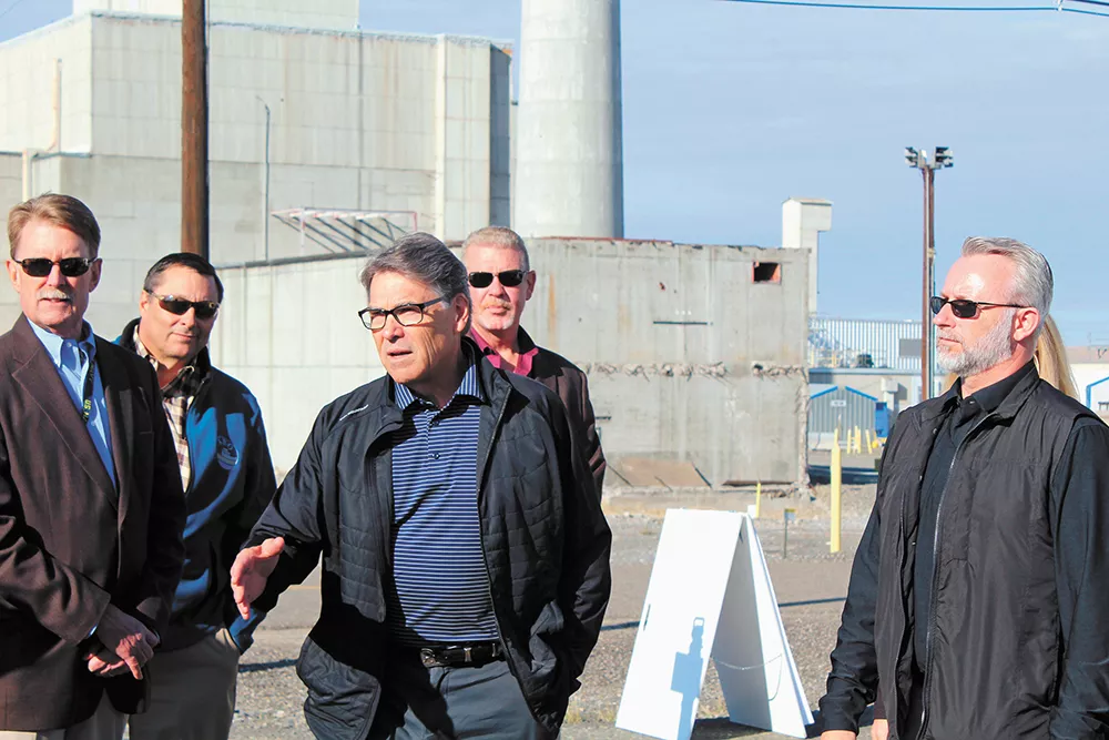 Energy Secretary Rick Perry visits the K Reactor area on the Hanford Reservation, where some cleanup of toxic sludge was recently completed. - SAMANTHA WOHLFEIL PHOTO