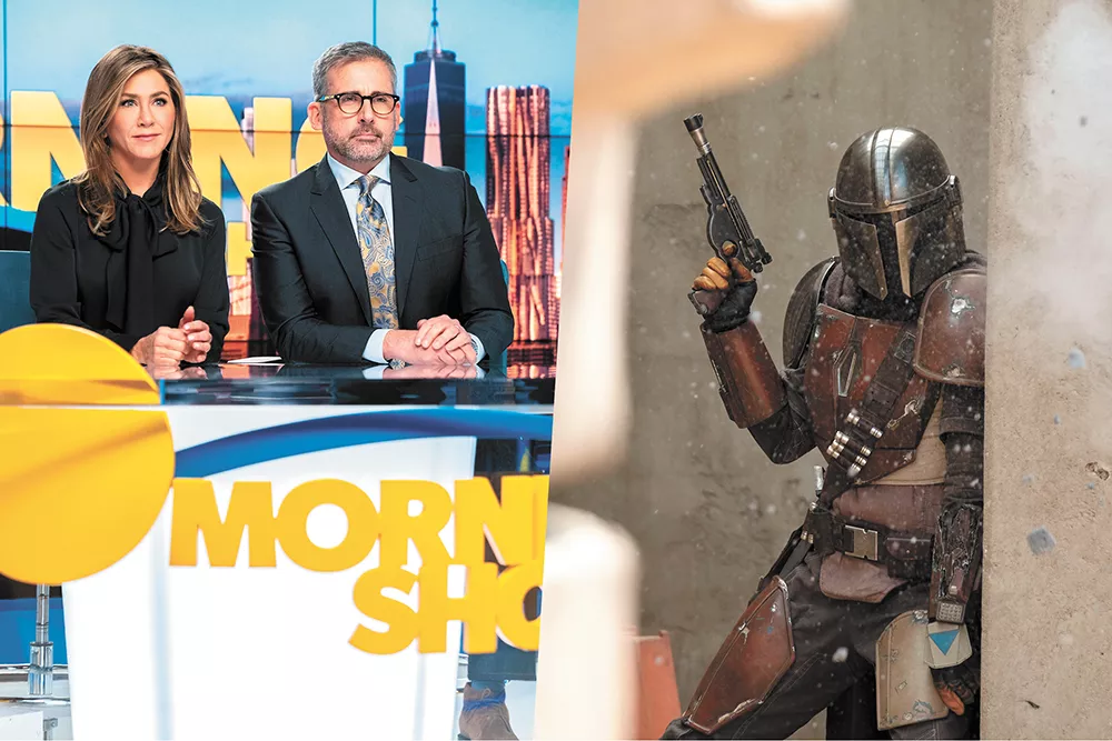 The Morning Show (left) falls flat, while The Mandalorian explores the seedier side of the Star Wars universe.
