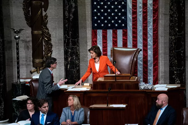 House Speaker Nancy Pelosi (D-Calif.) presides as the House of Representatives votes on a resolution outlining the rules for the next phase of the impeachment inquiry into President Donald Trump on the floor of the House in Washington on Thursday, Oct. 31, 2019. A bitterly divided House of Representatives voted on Thursday to endorse the Democratic-led impeachment inquiry into President Donald Trump, in a historic action that set up a critical new public phase of the process and underscored the toxic political polarization that serves as its backdrop. - ERIN SCHAFF/THE NEW YORK TIMES