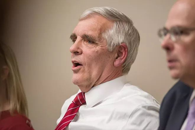 Spokane GOP chair Brian Steele at a meeting where they debate how to address the Matt Shea situation — behind closed doors. - DANIEL WALTERS PHOTO