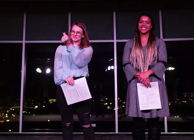 Madeline Luther (left) and Jordan Mattox both advanced to the state finals of the Poetry Out Loud competition after winning the regional finals. - KEELIN ELIZABETH FOR SPOKANE ARTS