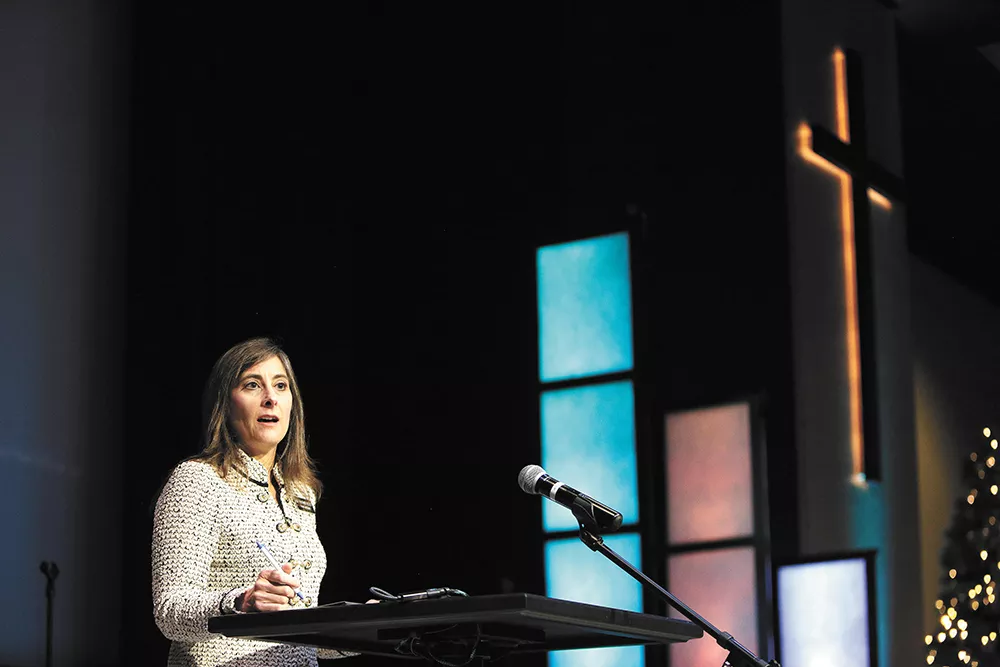 Idaho state Rep. Heather Scott at Candlelight Christian Church in Coeur d'Alene in December. Scott draws her world view from her Christianity, which tells her that even believing that the earth is millions of years old is a "direct attack on God." - YOUNG KWAK PHOTO