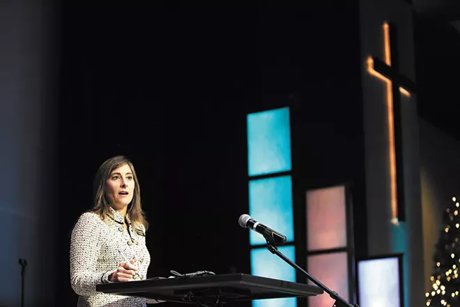 Idaho state Rep. Heather Scott at Candlelight Christian Church in Coeur d'Alene in December, where she presented her proposal to attempt to abolish abortion. - YOUNG KWAK PHOTO
