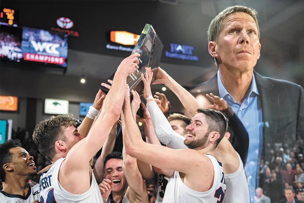 Raising championship trophies is the norm in the Mark Few era at Gonzaga University. - ERICK DOXEY PHOTOS/DEREK HARRISON PHOTO ILLUSTRATION