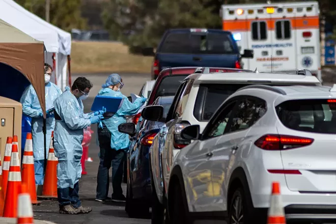Members of the public are tested at a drive-through testing location for the coronavirus, at the Colorado Department of Public Health and Environment Laboratory Services Division in Denver, Colo., Thursday, March 12, 2020. - CHET STRANGE/THE NEW YORK TIMES