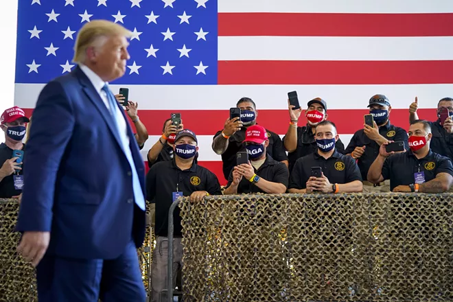 President Donald Trump, who has questioned the legitimacy of the vote-by-mail system, arrives for a campaign rally in Yuma, Ariz., on Tuesday, Aug. 18, 2020. Facebook, the world’s biggest social network, is working out what steps to take should Trump use its platform to dispute the results of the presidential election. - DOUG MILLS/THE NEW YORK TIMES