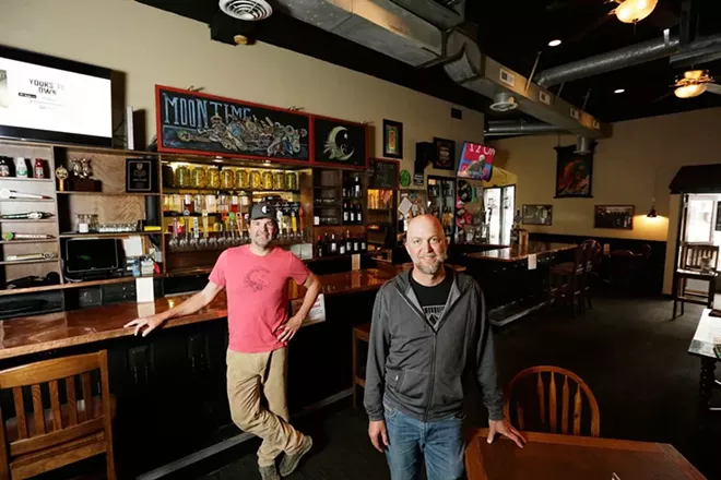 Owners Brad Fosseen (left) and John Grollmus, photographed here at Moon Time earlier this year, have made the difficult decision to permanently close Geno's after this weekend. - YOUNG KWAK PHOTO