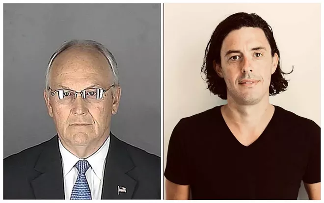 Former Idaho Sen. Larry Craig's arrest (left) convinced Republican communications staffer Tim Miller (right) to come out as gay. - LARRY CRAIG MUGSHOT; SOPHIE BERARD PHOTO OF TIM MILLER