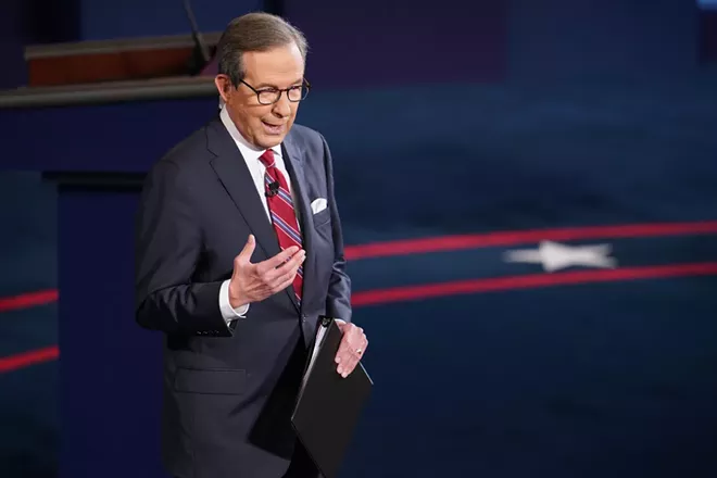 Chris Wallace, the anchor of “Fox News Sunday,” moderates the first presidential debate at Case Western Reserve University in Cleveland, Tuesday, Sept. 29, 2020. Complicated ballot counts and a president’s baseless claims of vote-rigging are two of the challenges facing TV anchors and executives. - RUTH FREMSON/THE NEW YORK TIMES