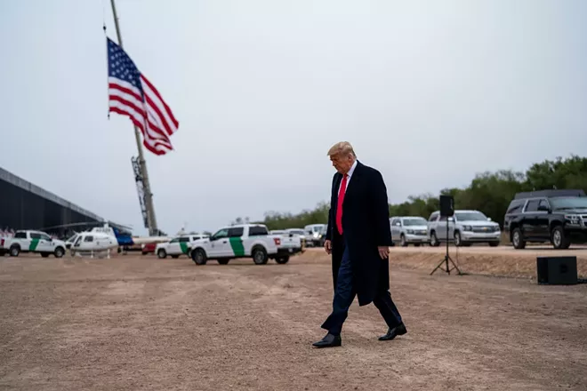 President Donald Trump tours a border wall construction site near Alamo, Texas, Tuesday, Jan. 12, 2021. Senate Majority Leader Mitch McConnell, the majority leader, has told associates he is pleased that Democrats are moving to impeach Trump, and believes that there may be enough Senate Republicans to convict the president. - DOUG MILLS/THE NEW YORK TIMES