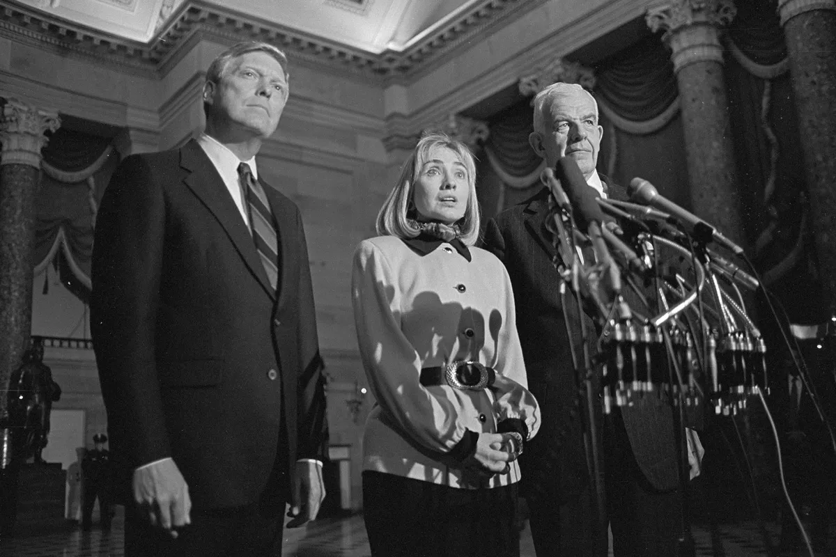 Speaker of the House Tom Foley (right), First Lady Hillary Clinton and House Majority Leader Richard Gephardt in 1993. - LIBRARY OF CONGRESS PHOTO