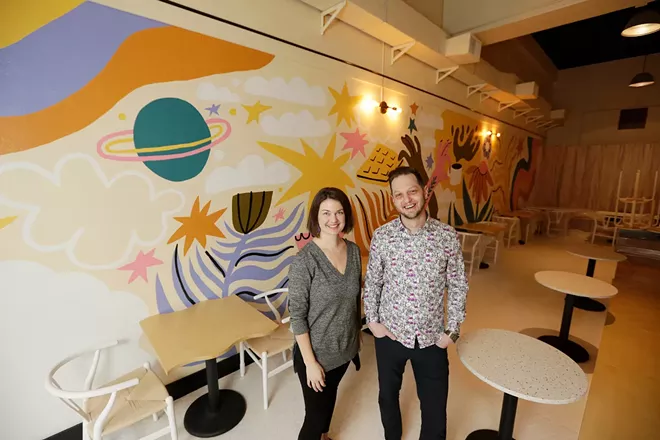 Alyssa Agee, left, and Aaron Hein, co-owners of People’s Waffle, at their new downtown Spokane restaurant set to open this spring. - YOUNG KWAK