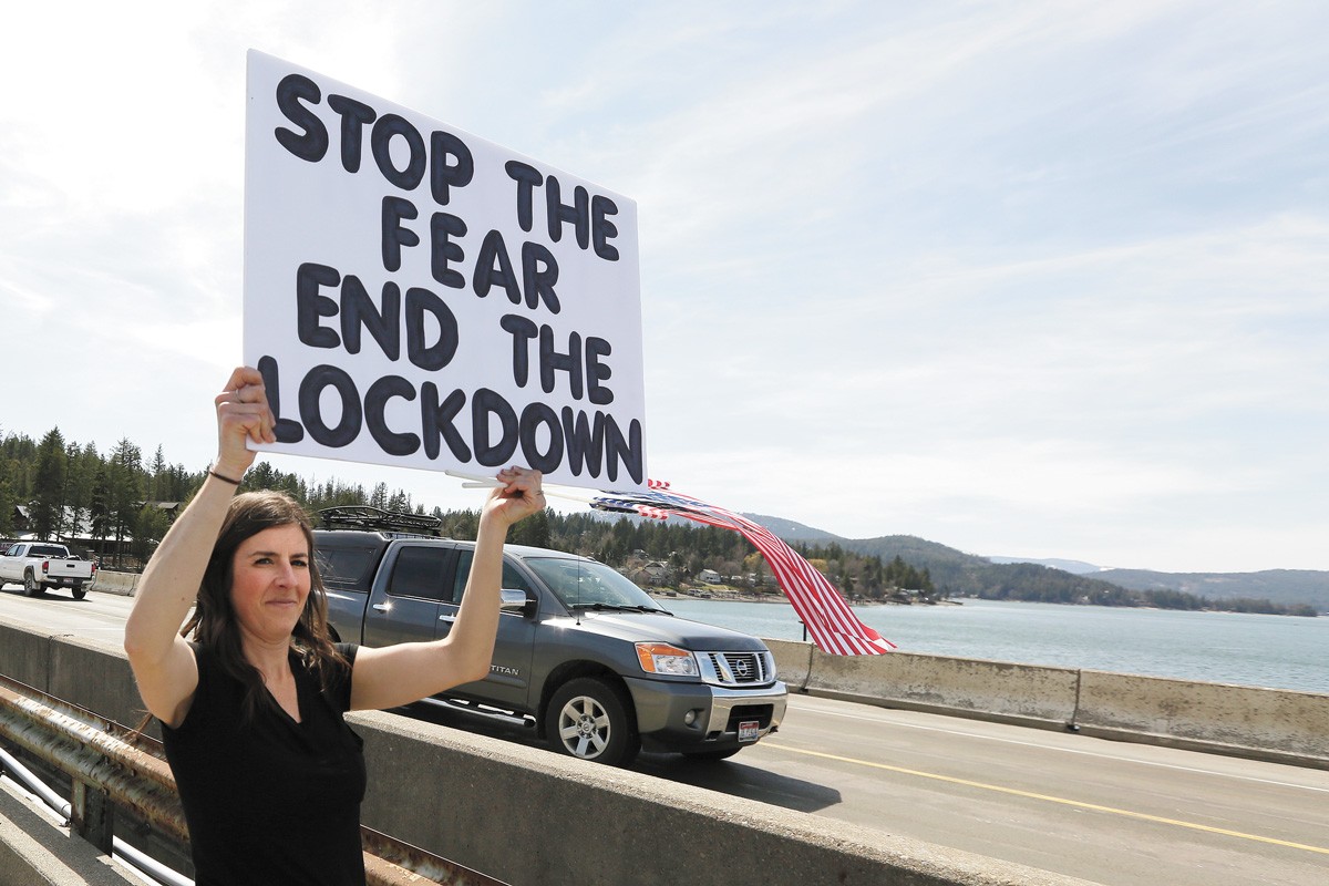 Kay Jorissen, a protester in North Idaho rallying last March against that state's stay-home order. - YOUNG KWAK PHOTO