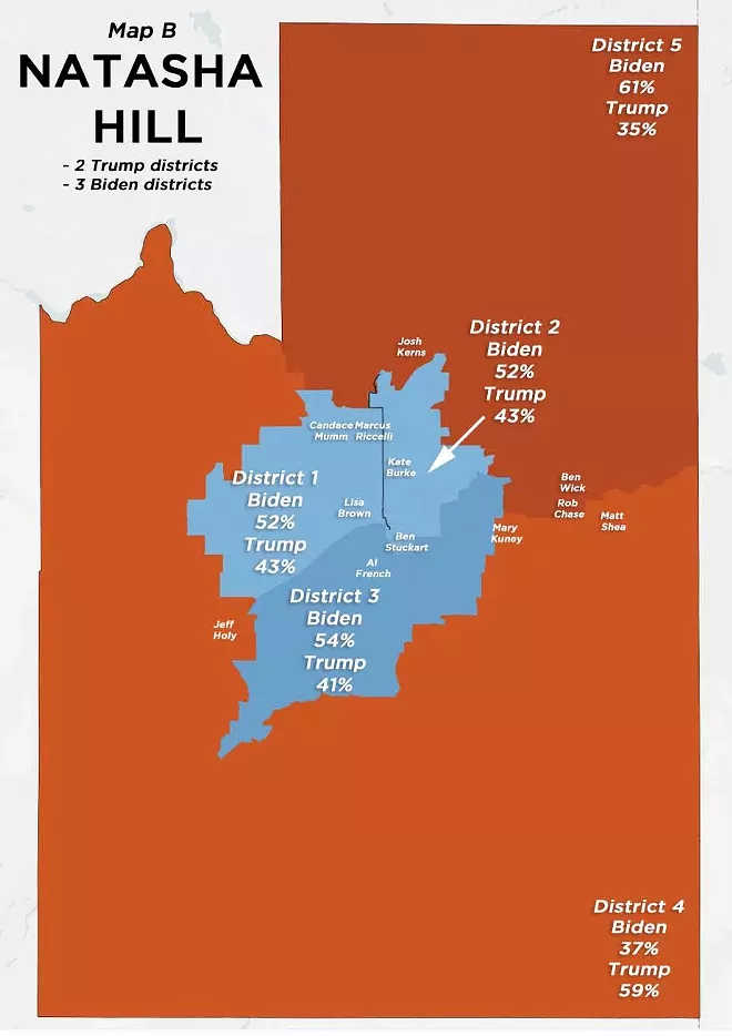Depending on which election you look at, this district is either the most competitive or least competitive maps of any proposed. - DANIEL WALTERS DATA VISUALIZATION