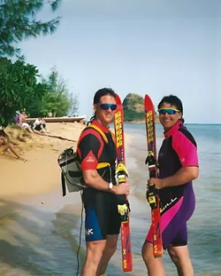 The Spud Boys, Bob Legasa (right) and Dan Herby in Hawaii in 1992. They took their big air stylings on the road for a decade, hitting 1,200 jumps a year. - COURTESY PHOTO
