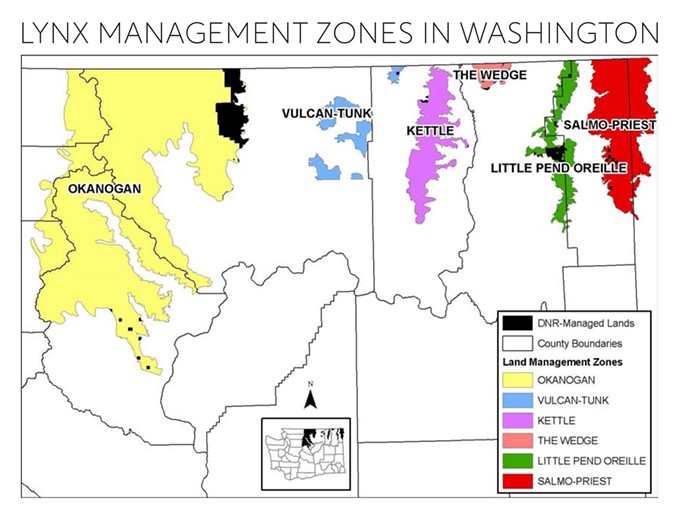 Different areas of lynx habitat, as mapped in 2006. - COURTESY OF WASHINGTON DEPARTMENT OF NATURAL RESOURCES