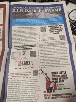 Kootenai County Republican ads in the People's Pen do not spare Governor Brad Little the clip art cartoons - DANIEL WALTERS PHOTO