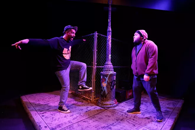 Matt Slater (left) as Kitch and Dahveed Bullis as Moses developed a repartee vital to Pass Over's storytelling. - YOUNG KWAK PHOTO