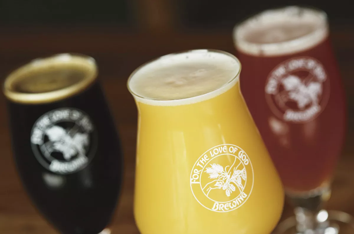 (left to right) Valley of the Shadow, Raspberry Cheesecake and Peaching to the Choir are on tap at For the Love of God Brewing. Below, | young kwak photos - YOUNG KWAK PHOTO