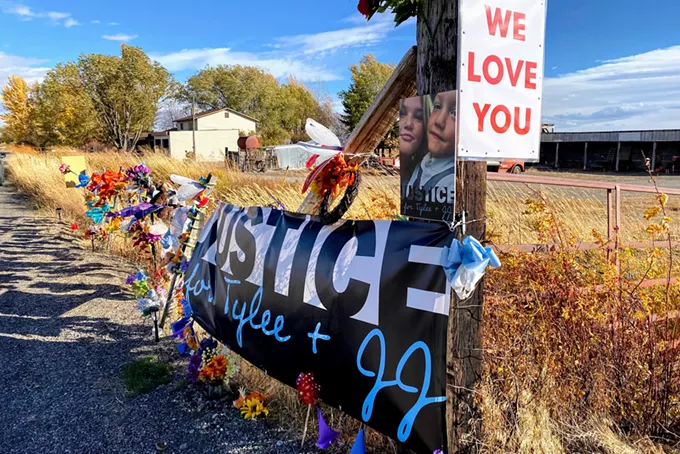 A community shrine across the street from where Tylee and JJ's bodies were found. - LEAH SOTTILE PHOTO