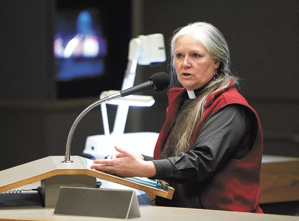 Current ombudsman commission chair Deb Conklin speaking at a city council meeting last year about the importance of police oversight. - YOUNG KWAK