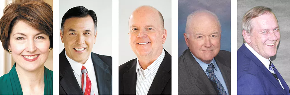 U.S. Rep. Cathy McMorris Rodger is being challenged by (from left to right) Joe Pakootas, Dave Wilson, Tom Horne and Krystol McGee.