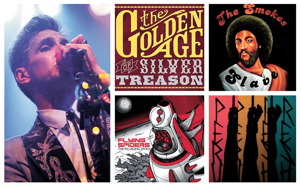 Clockwise, from left: Kevin Cameron of Silver Treason, the band's album; The Smokes; Peru Resh; and The Flying Spiders.