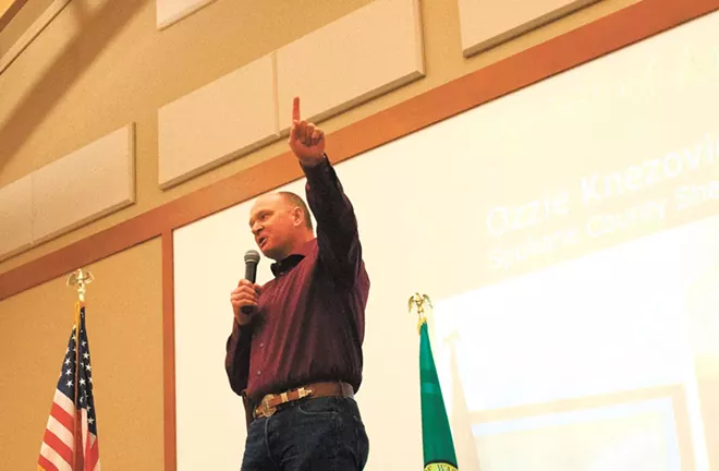 Sheriff Ozzie Knezovich hasn’t historically been a Trump fan, but at the Spirit of America rally, he made new waves of controversy by blaming Obama for dead cops. - DANIEL WALTERS