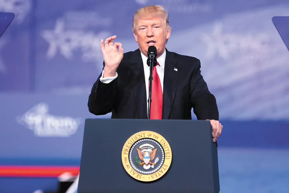 When he was caught on tape saying his stardom allowed him to grab women's vaginas with impunity, Donald Trump brushed off his comments as "locker room" talk. - GAGE SKIDMORE PHOTO