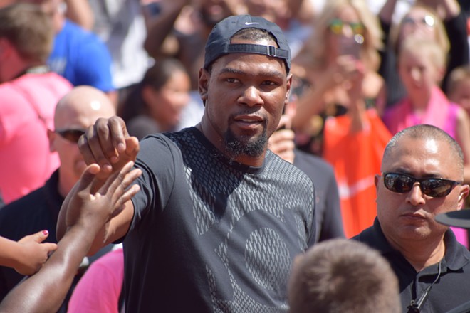 Kevin Durant arriving to Nike Center Court at Hoopfest. - WILSON CRISCIONE